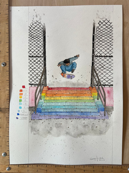 Original Watercolor Illustration - April Skateboards Series 2023 2
